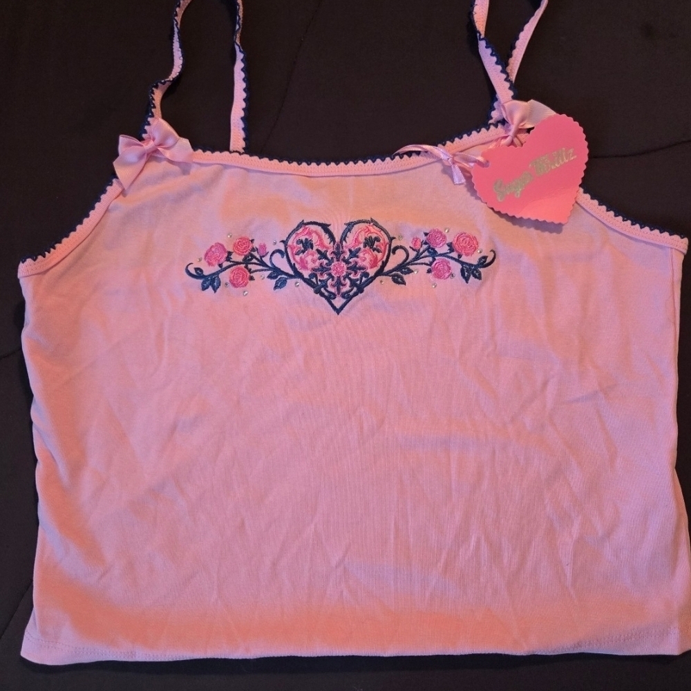 Sugar Thrillz Pink Floral Heart Tank Top